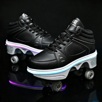 Chaussures à roulettes rétractables à un clic 2-en-1 avec lumières LED, roulements ABEC-7, pour enfants, pour la marche quotidienne et le patinage