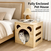 Maison pour chat en bois massif en forme d'oreilles d'ours, ventilation creuse, nid d'intérieur en bois pour animaux de compagnie