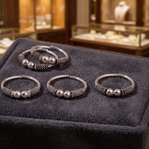 Ensemble de bagues d'orteil en argent sterling 925, motif corde torsadée, double perle en argent, ajustable, bijoux de pied indiens Bichhiya, vente en gros - Product Image 1