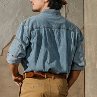 Chemise en jean pour homme tendance, décontractée, manches longues, coupe ajustée, en coton, chemises vintage en jean à boutons pour homme