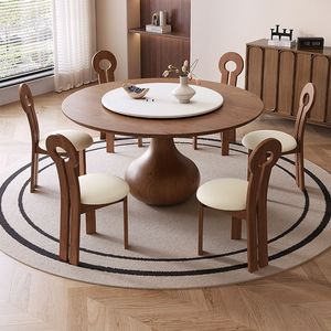 Juego de Mesa y Sillas de Comedor Redondas de Madera Maciza y Mármol de Lujo Moderno, para 4, 6 u 8 Personas, Diseño Elegante y Giratorio para Restaurante o <span class=keywords><strong>Cocina</strong></span> - Product Image 5