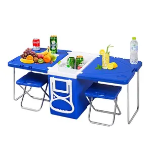 Kingpool Boîte de Glacière Pliable pour Extérieur Isolé en Plastique avec Table et Chaise Roues