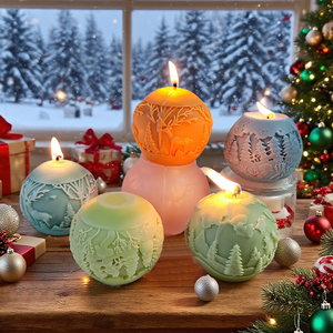 Khuôn silicon làm nến hình quả cầu Giáng sinh 3D, khuôn tuần lộc sọc, khuôn thạch cao tròn tự làm, khuôn xà phòng thơm bằng silicon - Product Image 1