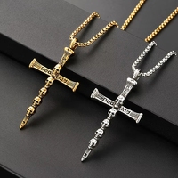 Collier croix religieuse punk certifiée en acier inoxydable plaqué or, pendentif croix épée tête de fantôme pour homme, accessoires