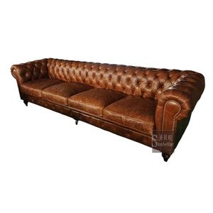 أريكة تشيسترفيلد من الجلد العتيق المتعثرة 4 مقاعد أرائك جلدية لفندق بهو منزل فاخر أرائك تشيسترفيلد جلد طبيعي - Product Image 5