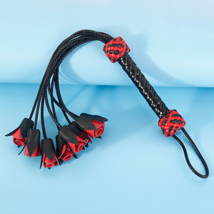 25 INCH Handmade Leather Spanking Whip <b>Rose</b> <b>Flower</b> Paddle Tassels Sexy Whip For Adult - Product Image 3