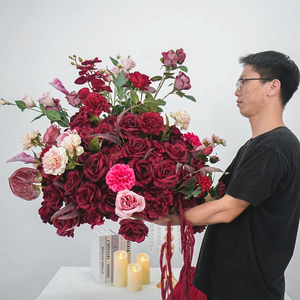 DKB Wholesale <b>Artificial</b> Flower Ball with Roses and <b>Hydrangeas</b> Elegant Floral Centerpiece for Wedding Aisle and Stage Decor - Product Image 2