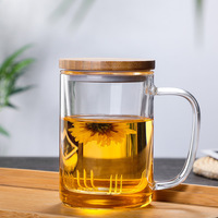 Mug à thé en verre borosilicate de 10 oz avec infuseur amovible et couvercle en bambou, tasse à café résistante à la chaleur, verrerie transparente
