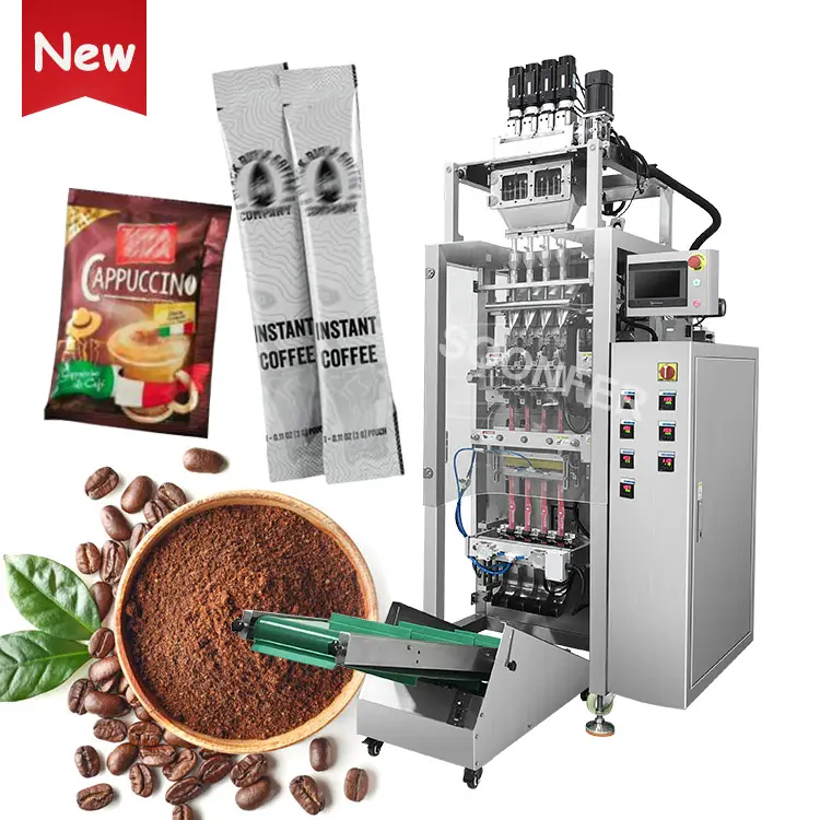 Automatische Instant-Kaffee-Verpackungs maschine Mehrspur-3-Seiten-Versiegelungsbeutel Kaffeepulver-Verpackungs maschine