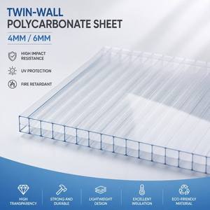 Plaque de polycarbonate alvéolaire transparente à double paroi, haute transparence, isolation thermique, 4 mm, 6 mm, 8 mm, 10 mm - Product Image 4
