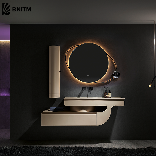 BNITM Moderno Único Diseñador Baño Armarios montados en la pared Tocador de baño con fregadero Luz LED Espejo Esquina Gabinete de tocador