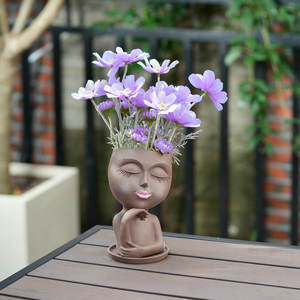 Pot de fleur succulent artisanal en résine moderne verte ornement de cour de jardin extérieur créatif avec <span class=keywords><strong>repose</strong></span>-menton à une main - Product Image 4