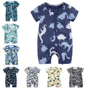 Mono de verano con doble cremallera estampado Ins para niños, <span class=keywords><strong>ropa</strong></span> informal para gatear para recién nacidos, mono informal de manga corta de punto de una pieza - Product Image 2