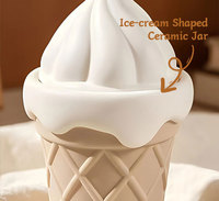 Vela Aromática de Cera de Soya en Frasco de Cerámica con Forma de Helado, con Tapa, Linda Decoración Aromática para el Hogar