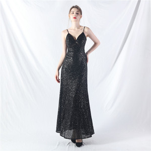31765 # A-line vestido diario lentejuelas vestido largo negro - Product Image 1