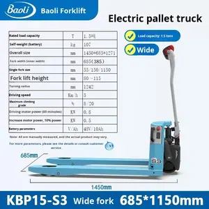 Baoli Transpaleta eléctrica con batería de litio de 1,5 toneladas Carretilla elevadora manual de carga rápida con KPB15-S3 hidráulico - Product Image 5