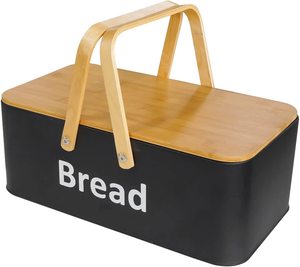 BreadBox with Bread Bin Bamboo Lid and Handle Modern Bread Box,Bread Storage for kitchen