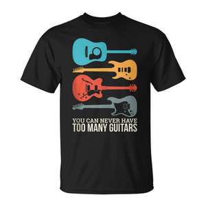 Camiseta con la frase "Nunca puedes tener demasiadas guitarras", regalo para amantes de la música - Product Image 1