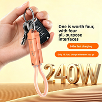 Kabel Gantungan Kunci 4-in-1 Berbahan Nilon Kepang 240W Pengisian Daya Cepat 10.5CM Kabel Data Daya Pendek Portabel Dapat Disesuaikan
