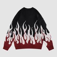 Pull tendance pour homme en maille à col rond, imprimé flamme 3D, en fil filé, color block, doux et chaud pour l'hiver