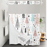 Rideau de Douche Double Couche Luxe Motif Étoiles de Noël, Voilage Respirant, Imperméable, Anti-Moisissure, Écologique pour Fenêtre et Intimité