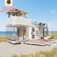 Cabine flottante préfabriquée de luxe écologique en structure acier miniature, maison-bateau étanche, hôtel, salon, chambre à coucher, moderne