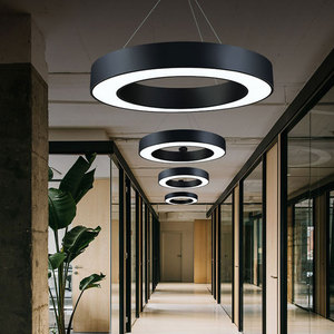 Black Round LED Pendant <b>Light</b> Aluminum Body Acrylic <b>Shade</b> Warm <b>White</b> 3500K Dimmable Living Room Ceiling Lamp - Product Image 5