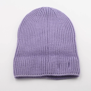 Purple Unisex Acrylic Beanie Hat Solid Color Ribbed Knit <b>Winter</b> Casual Headwear 56-58CM Computer Knitted - Product Image 3