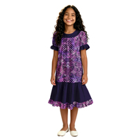 Gaun Panjang Anak Musim Panas Model O-Neck Motif Pulau Polinesia, Gaun Samoa Lengan Ruffle, Pakaian Gaya Tapa Fiji untuk Anak Perempuan