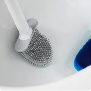 Toilet Brush And Holder Compact Silicone Bristles Toilet Bowl Cleaner Brush Set Wall-Mounted Without Drilling Quick Dry