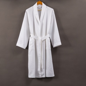 5-Star Hotel <strong>White</strong> <strong>Cotton</strong> <strong>Waffle</strong> <strong>Robe</strong>-Breathable Quick Dry Long Sleeve For Men Pockets Summer Use Hotels Guesthouses 750g Fabric - Product Image 1