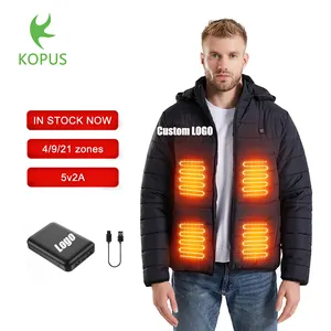 KOPUS Custom Loge Waterproof Heating Jacket Black USB Coat Down Winter Puffer Electrical Thermal Heated Jacket For Men