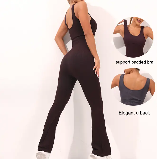 Groothandel Lage Prijs Rompertjes Vrouwen Flare Leggings Jumpsuit Compressie Naadloze Kleding Gymkleding Sportkleding