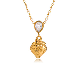 Collar con colgante de circonita de fresa, joyería de acero inoxidable con forma de fruta para mujer, diseño geométrico para ocasiones de regalo - Product Image 5