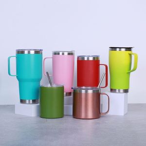 Reusable Thermal Double Wall Vacuum Insulated 14oz Tumbler Stainless Steel <b>Flask</b> <b>Coffee</b> Cup Travel Mug with Lid and Handle - Product Image 1