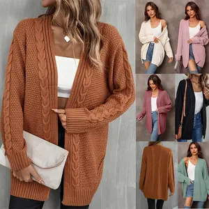 Damen Loose Langarm Open Front Strick kabel Damen Cardigan Sweater Casual Standard Herbst Strick V-Ausschnitt