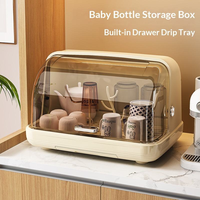 Boîte de rangement multifonctionnelle et durable en plastique PP pour biberons avec couvercle transparent rabattable, plateau de drainage et support de séchage