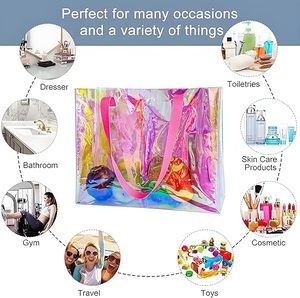 定制沙滩包豪华 PVC 购物袋防水全息透明手提袋带徽标女式化妆品购物袋 - Product Image 3