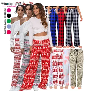 Wingtumarket, pantalones inferiores para dormir para mujer, pantalones informales, pijamas de Navidad, pijamas de algodón para mujer, pijama para dormir en casa