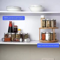 Support de stockage d'assaisonnement de cuisine rotatif à double rond en bambou étagère à épices de comptoir domestique étagère de stockage de cosmétiques