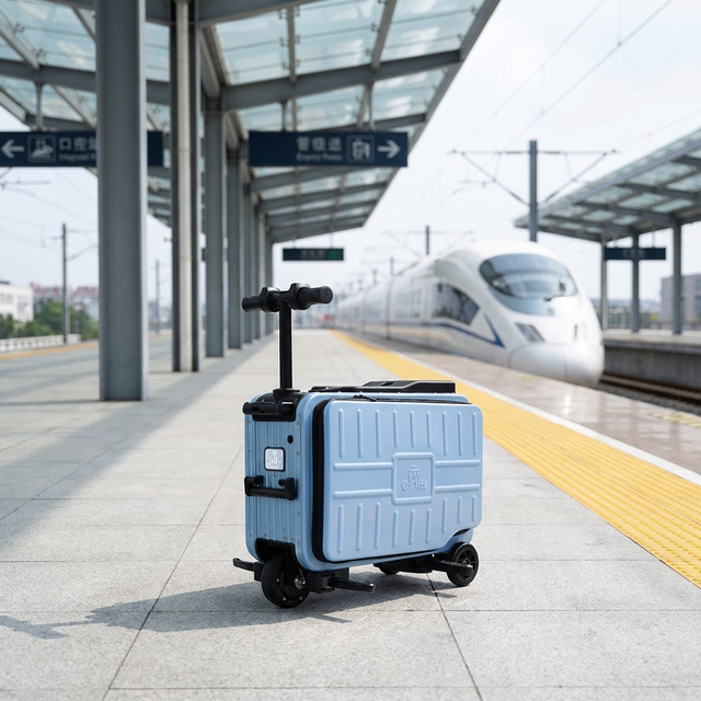 ELALA Factory Supply Fashionable Two Person Rideable Smart Riding Luggage Electric Luggage with Scooter for Trade Show Visits