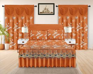King Size 5 Piece <strong>Bed</strong> Skirt <strong>Sheet</strong> Set with <strong>Valances</strong> Floral Printed Lace Ruffles Bedding Set with Matching Curtains Ready to Ship - Product Image 3