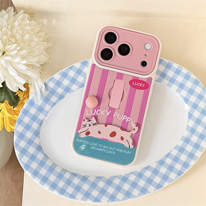Lucky Puppy Cat IMD Ring holder Phone case for iPhone 17 16 15 Pro Max Elastic <b>Bracket</b> Print Telescopic stand Beads back Cover - Product Image 2