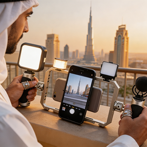 Kit vidéo mobile multifonctionnel avec support universel à dégagement rapide pour téléphone et poignée rotative, cage de lapin à attraction magnétique - Product Image 1