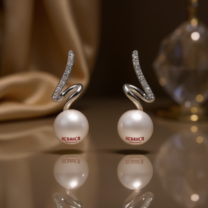 Orecchini pendenti Picbauic in oro bianco con perle finte e diamanti Pav, gioielli moderni da donna alla moda - Product Image 2