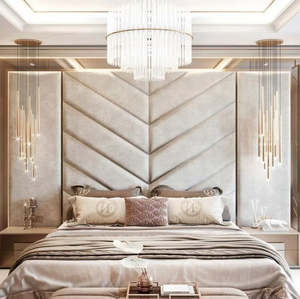 Tùy chỉnh thiết kế hiện đại năm sao khách sạn headboard Panel tường chống tĩnh vải hoa giấy PE Bọt nền dễ dàng DIY - Product Image 6