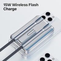 Banco de Energía Inalámbrico Magnético de 15W con Cables de Carga Integrados y Soporte Plegable para Dispositivos iPhone y Android