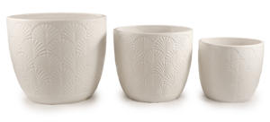 Glazed Ceramic Flower <b>Pot</b> Set Matte White Palm Leaf Embossed Texture Indoor Planters <b>Drainage</b> Hole Eco-Friendly Home Garden - Product Image 5