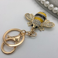 Porte-clés Abeille Jaune Scintillant avec Strass et Cristaux, Breloque Abeille Miel, Porte-clés Métallique Animal Étincelant, Anneau de Clés pour Sac