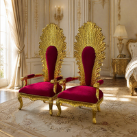 Fauteuil Trône de Luxe en Velours Rouge, Style Baroque Européen, Fauteuil d'Appoint à Dossier Haut Sculpté Doré pour Décoration de Salon de Villa